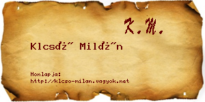 Klcsó Milán névjegykártya